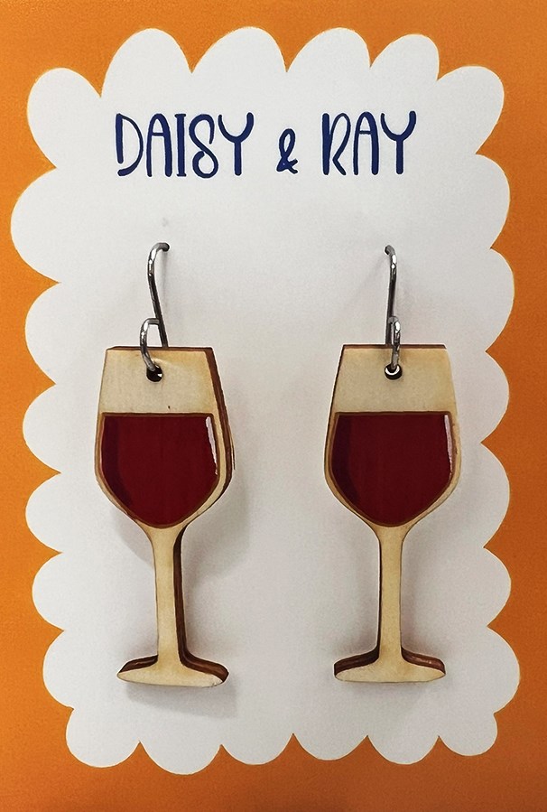 Wine Glass Earrings - Red Wine